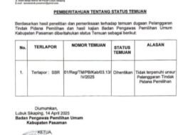 Bawaslu Pasaman Tetapkan Status Temuan Terhadap SBR : “Dihentikan”